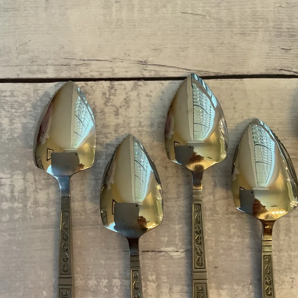 Riviera RIF4 Stainless Flatware Japan Set Of 7 Grapefruit Spoons MCM Vintage